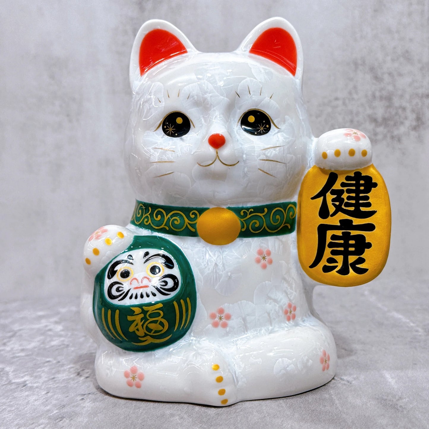 日本清水燒招財貓 達摩 花結晶 白 健康