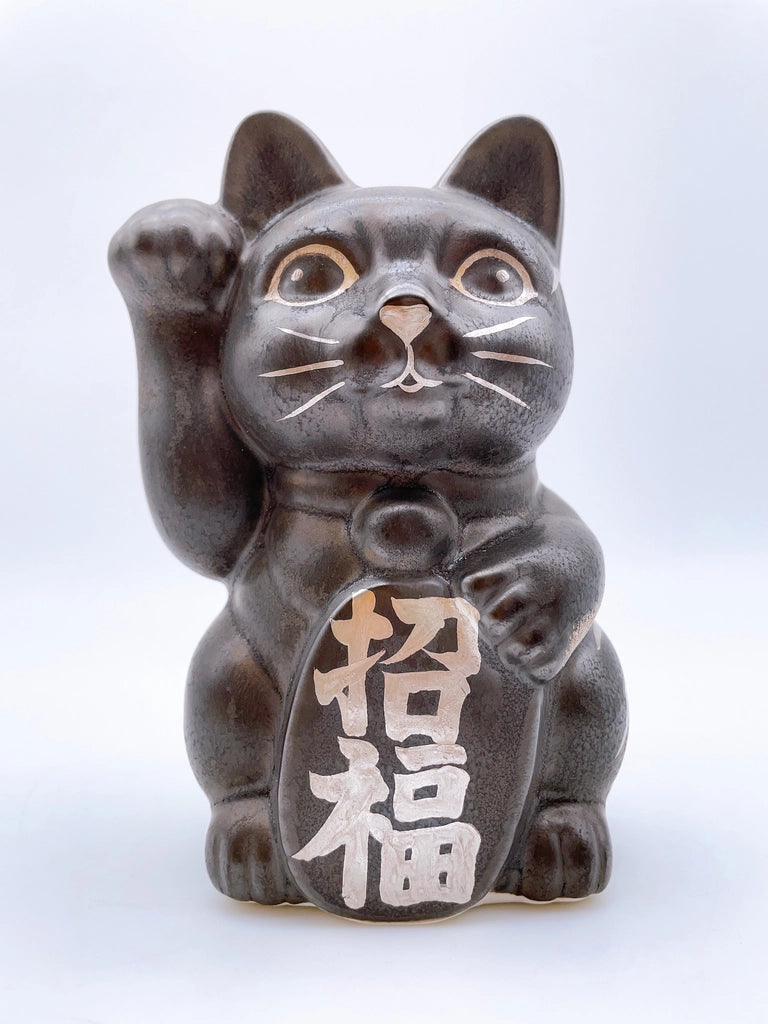 日本清水烧招财猫 黑锈X银彩 天翔龙