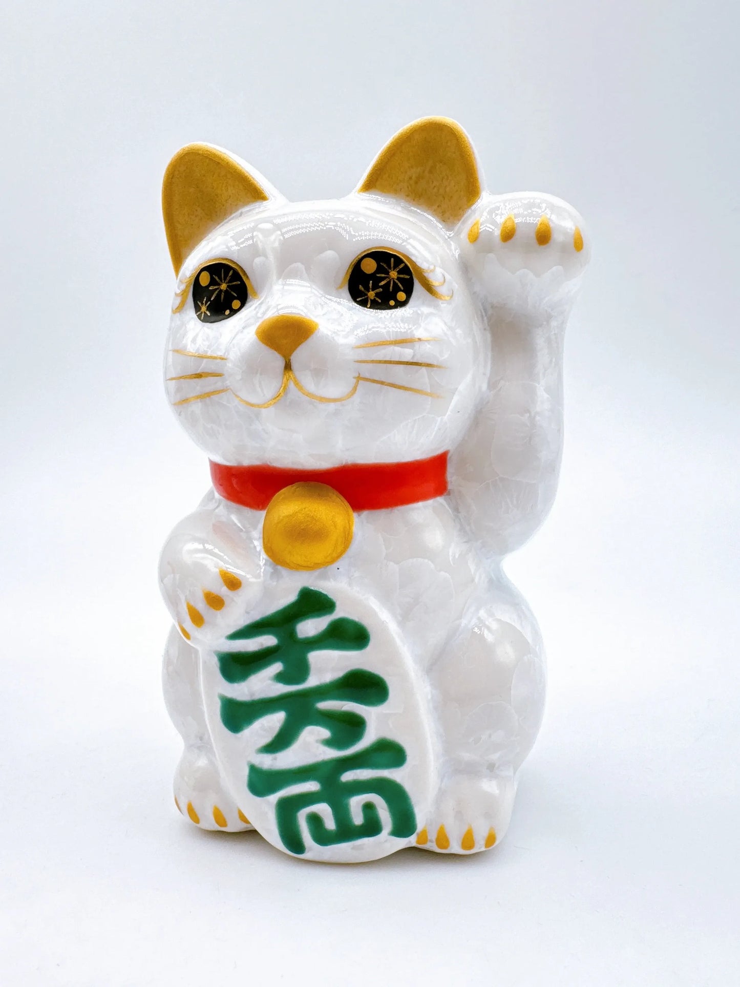 日本清水燒招財貓 花結晶 白 千万両 左