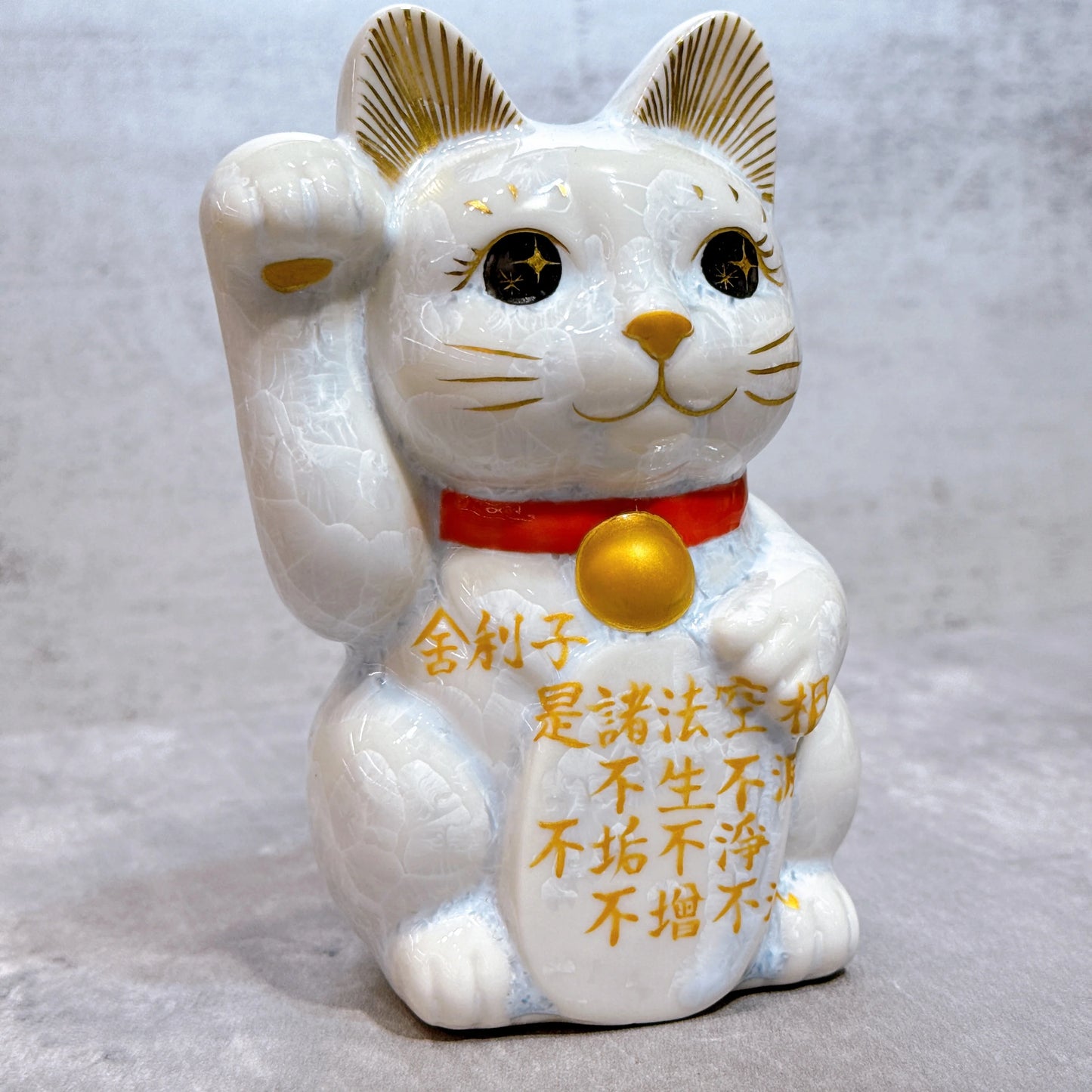 日本清水燒招財貓 花結晶 心經 白 右