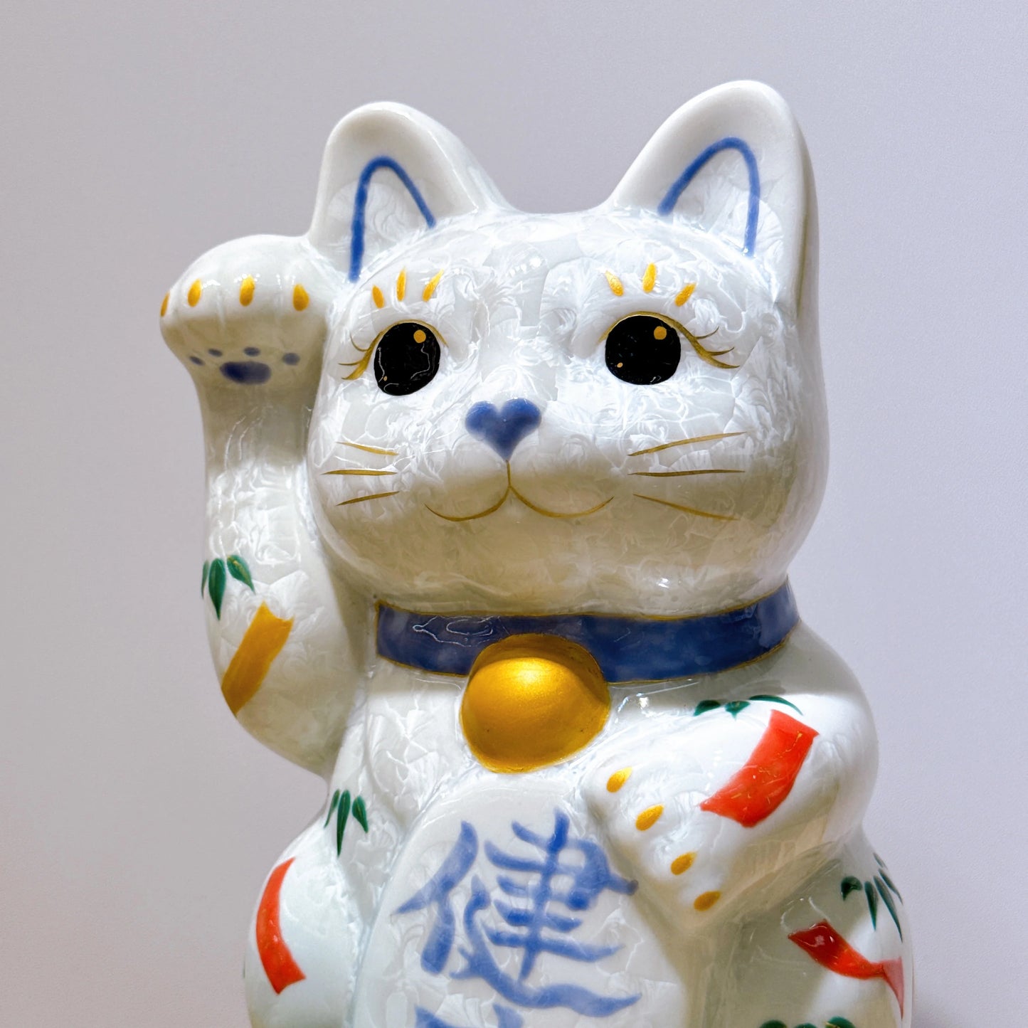 日本清水燒招財貓 花結晶 水白 健康 特大 右