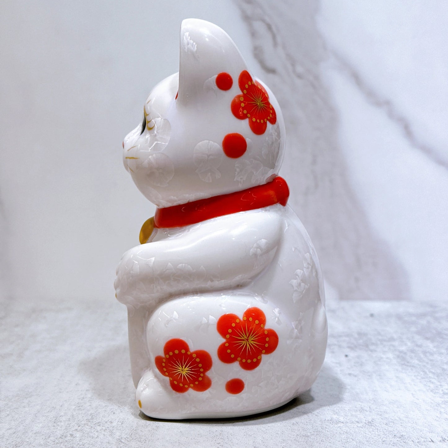 日本清水燒招財貓 花結晶 桃 体花 健康 右