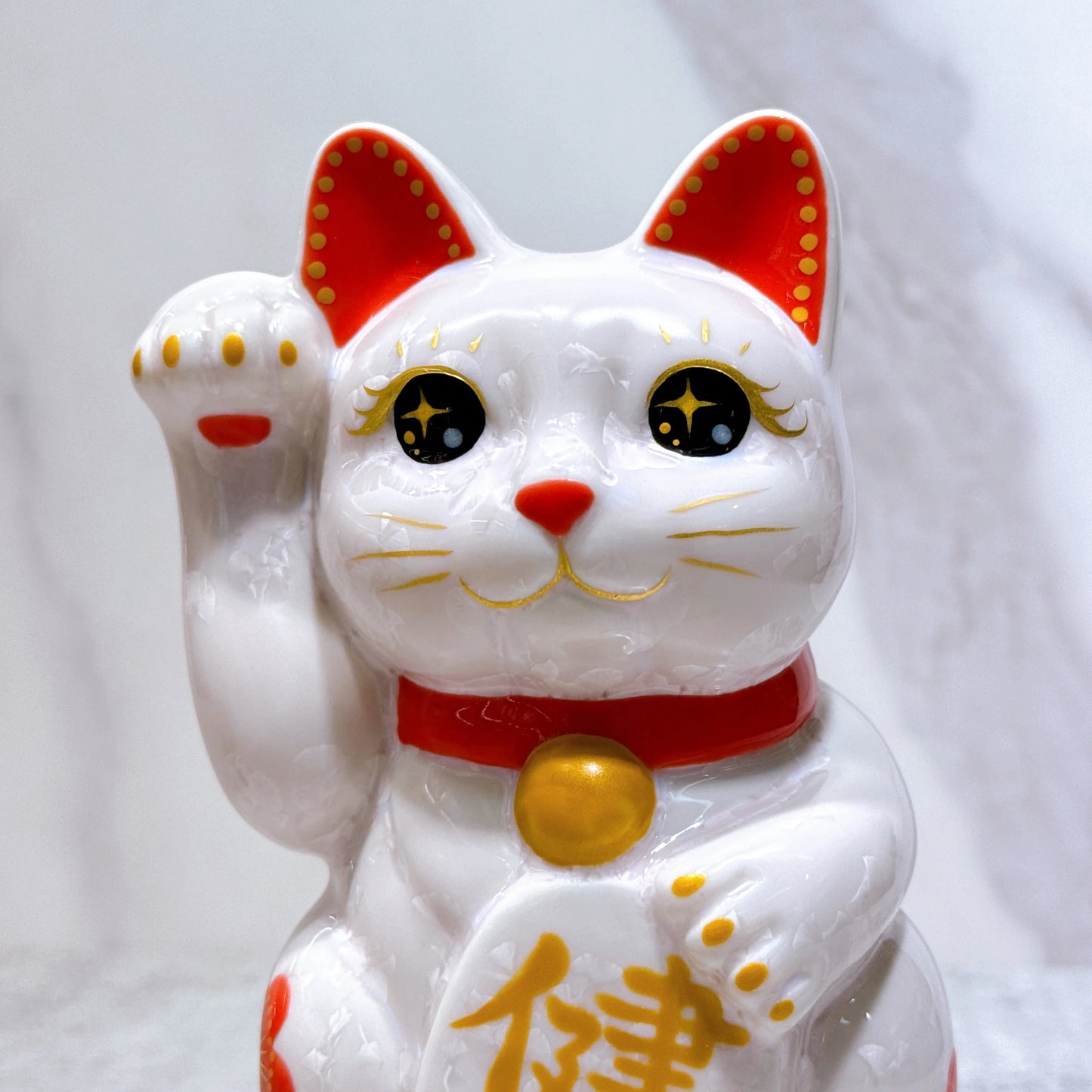日本清水燒招財貓 花結晶 桃 体花 健康 右