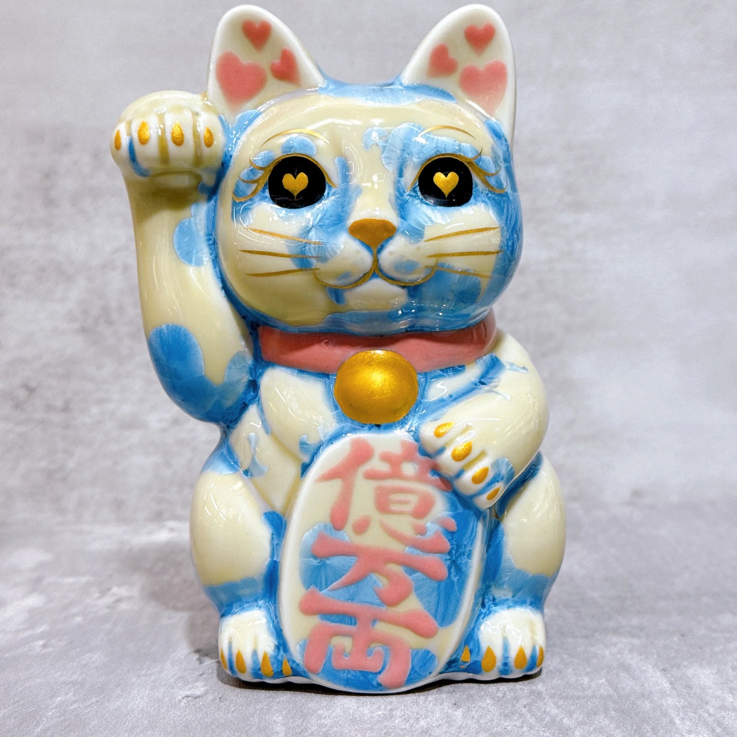 日本清水燒招財貓 花結晶 縹 億万両 右