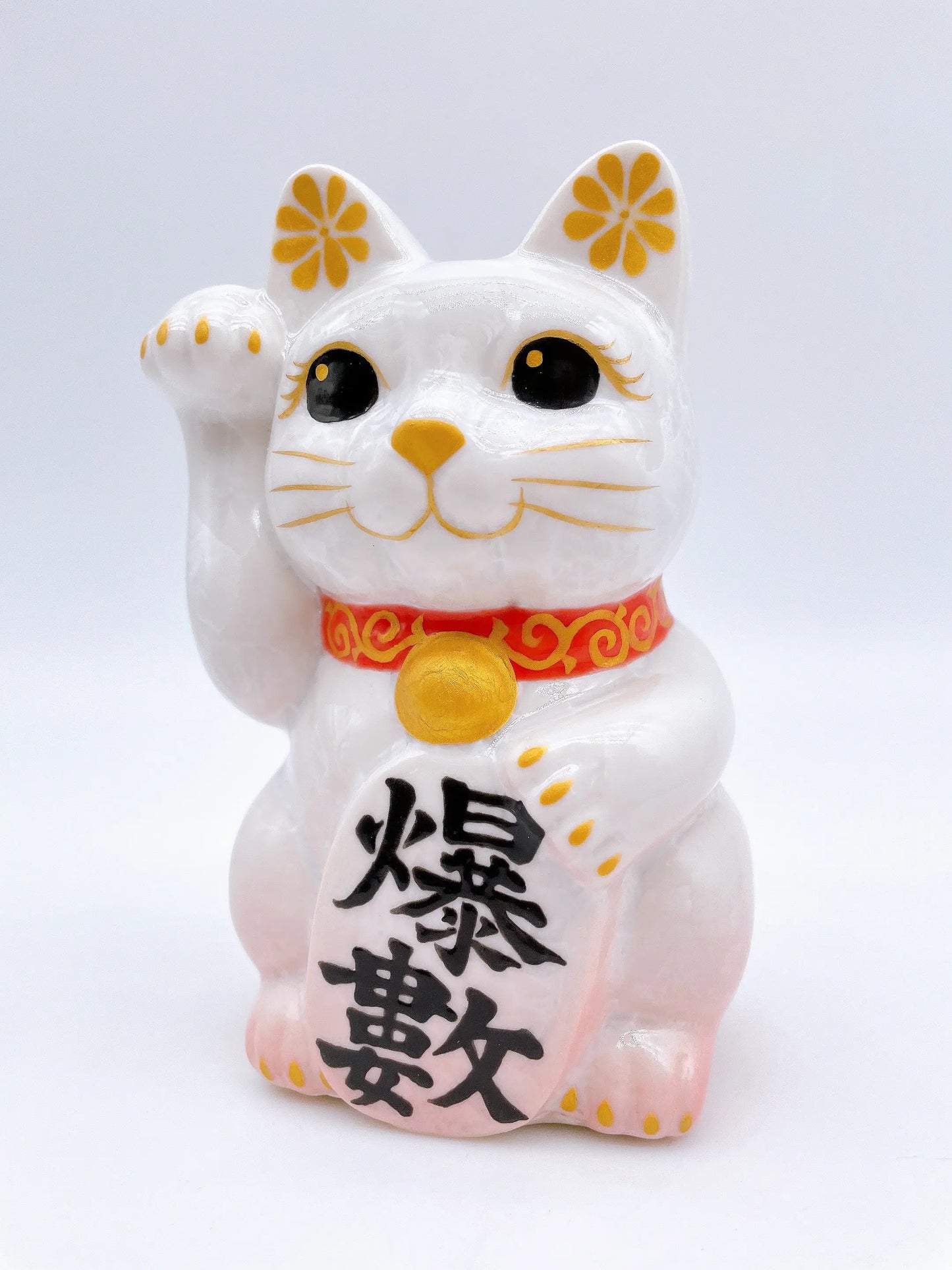 日本清水烧招财猫花结晶桃白爆数