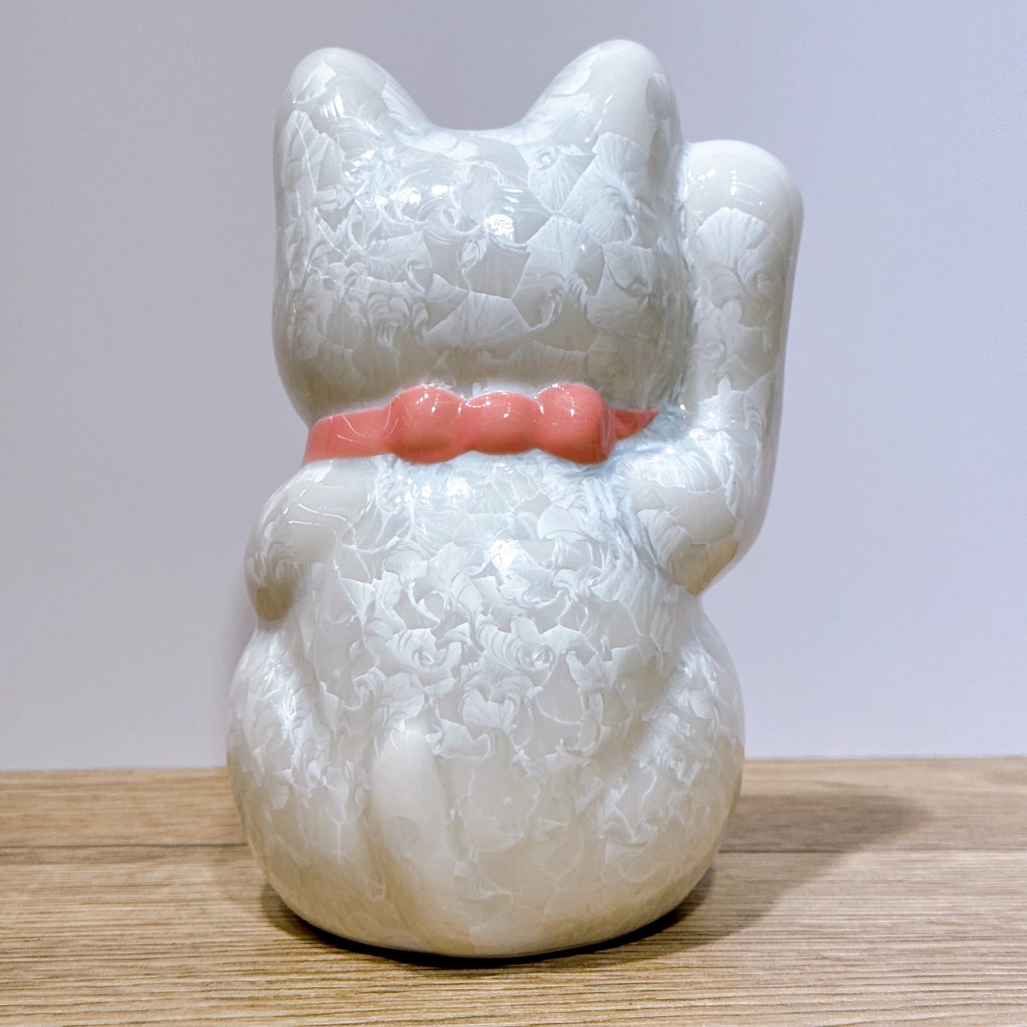 日本清水燒招財貓 花結晶 白 億万両 右