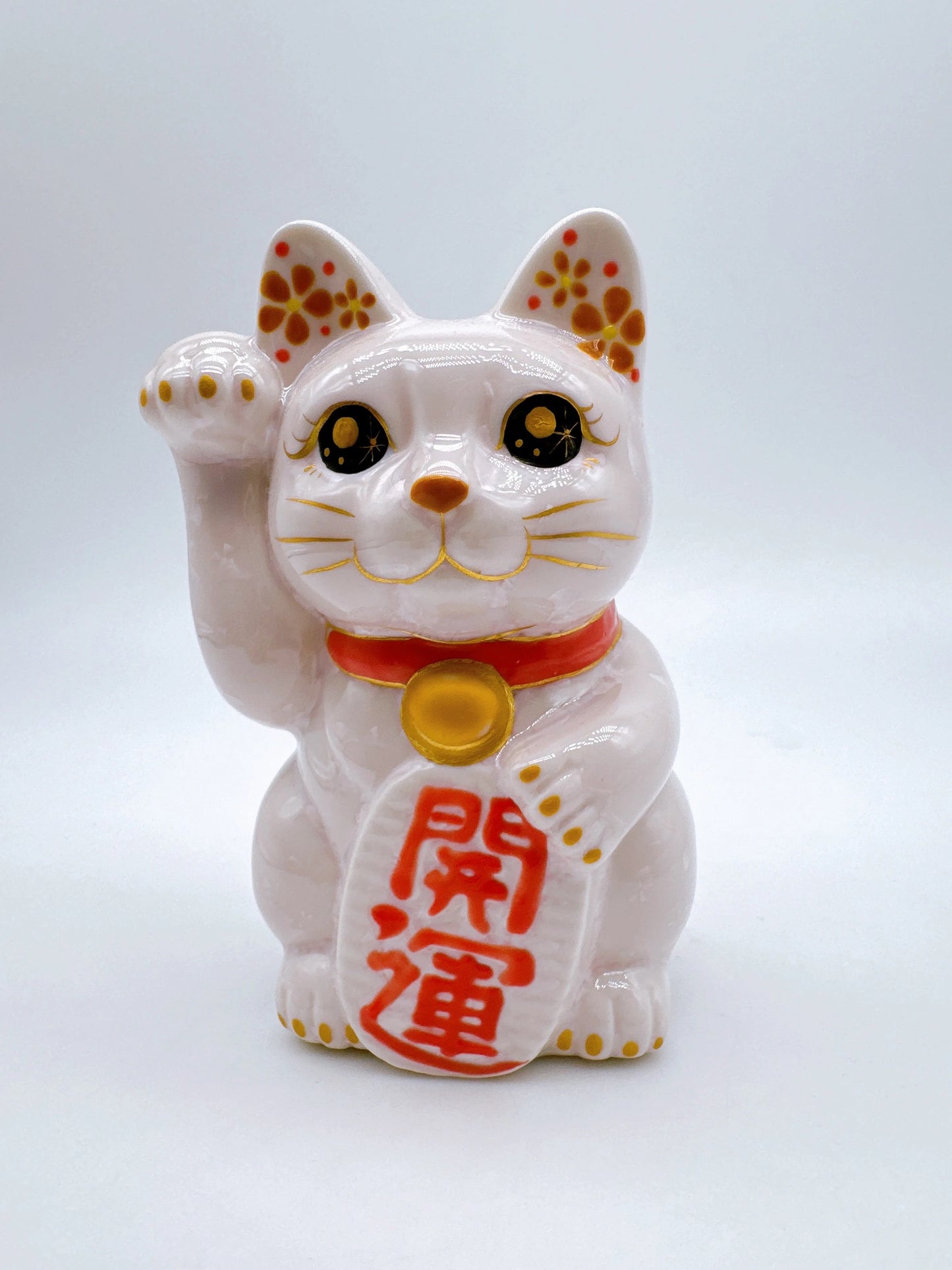 日本清水燒招財貓 花結晶 桃開運 右