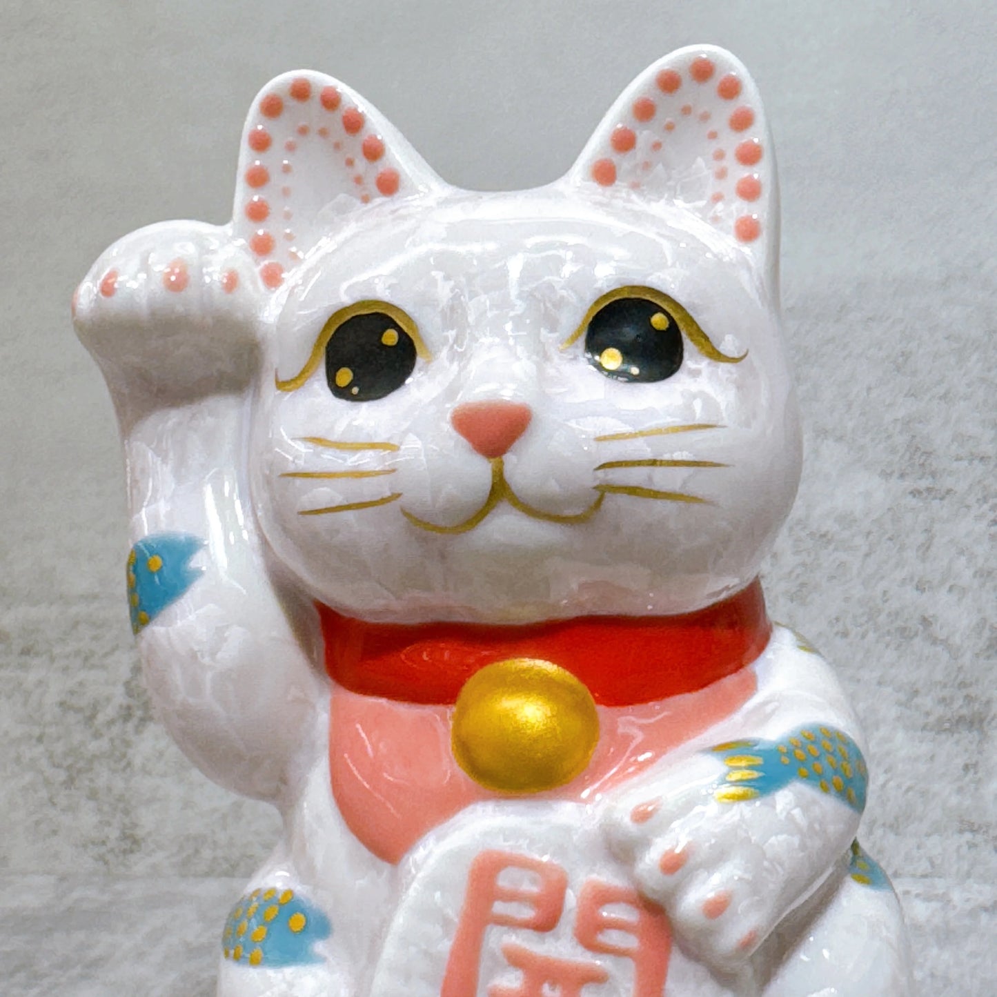 日本清水燒招財貓 花結晶 桃 体鯉 開運 右