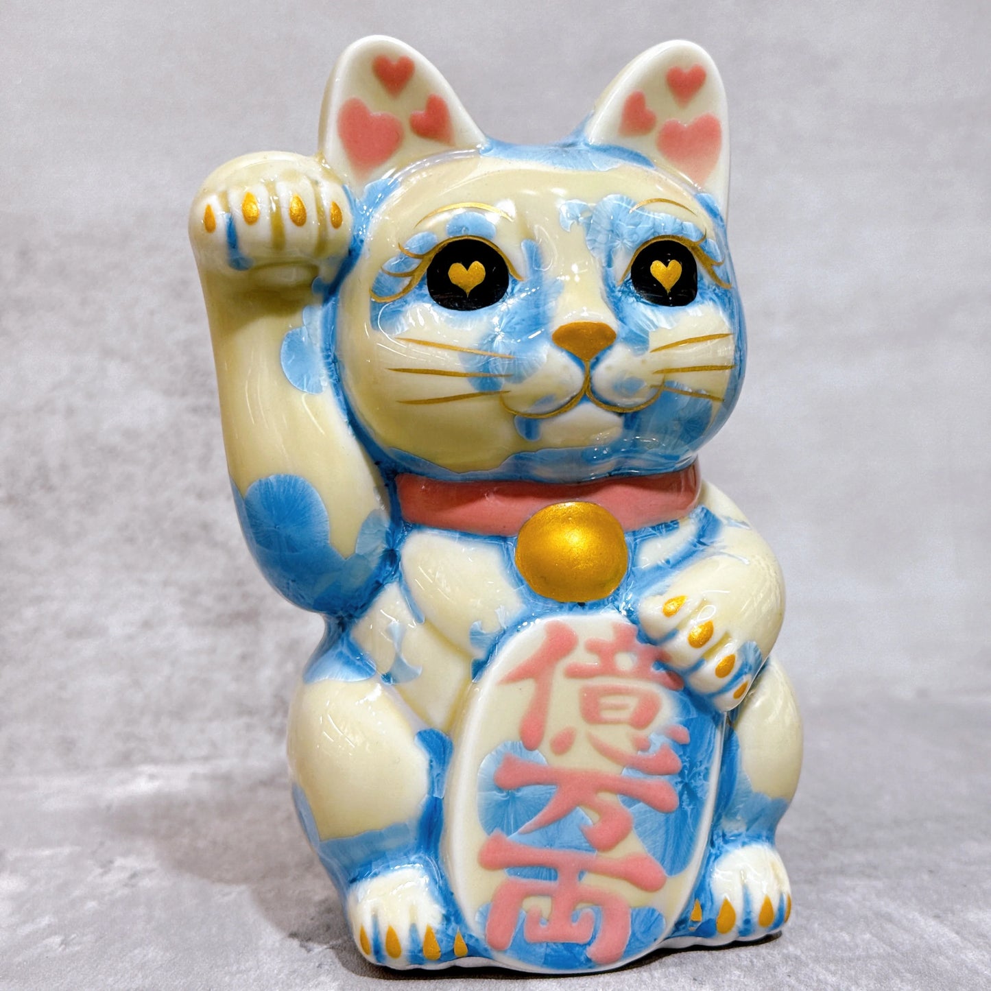 日本清水燒招財貓 花結晶 縹 億万両 右