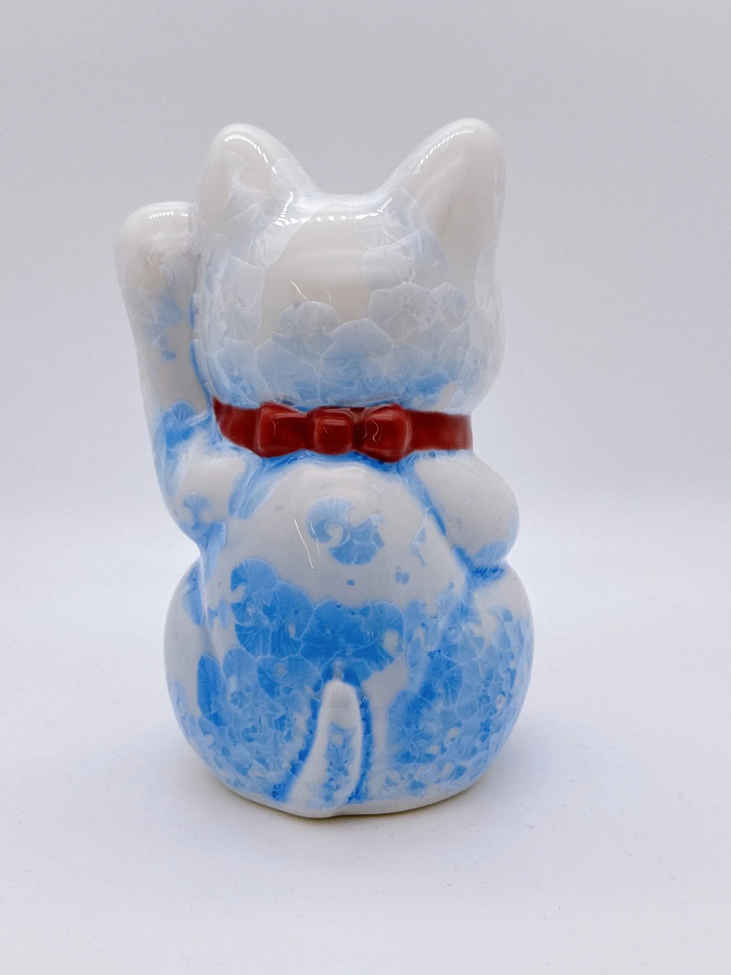 日本清水燒招財貓 花結晶 青白 千万両 左