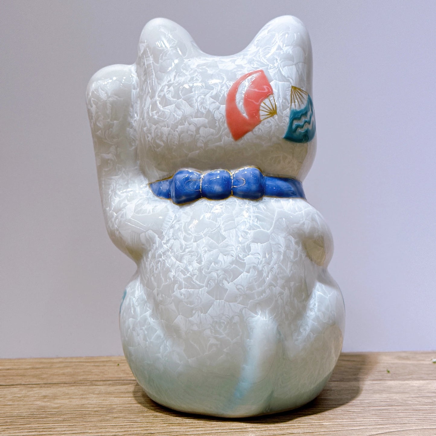 日本清水燒招財貓 花結晶 水白 千万両 特大 左