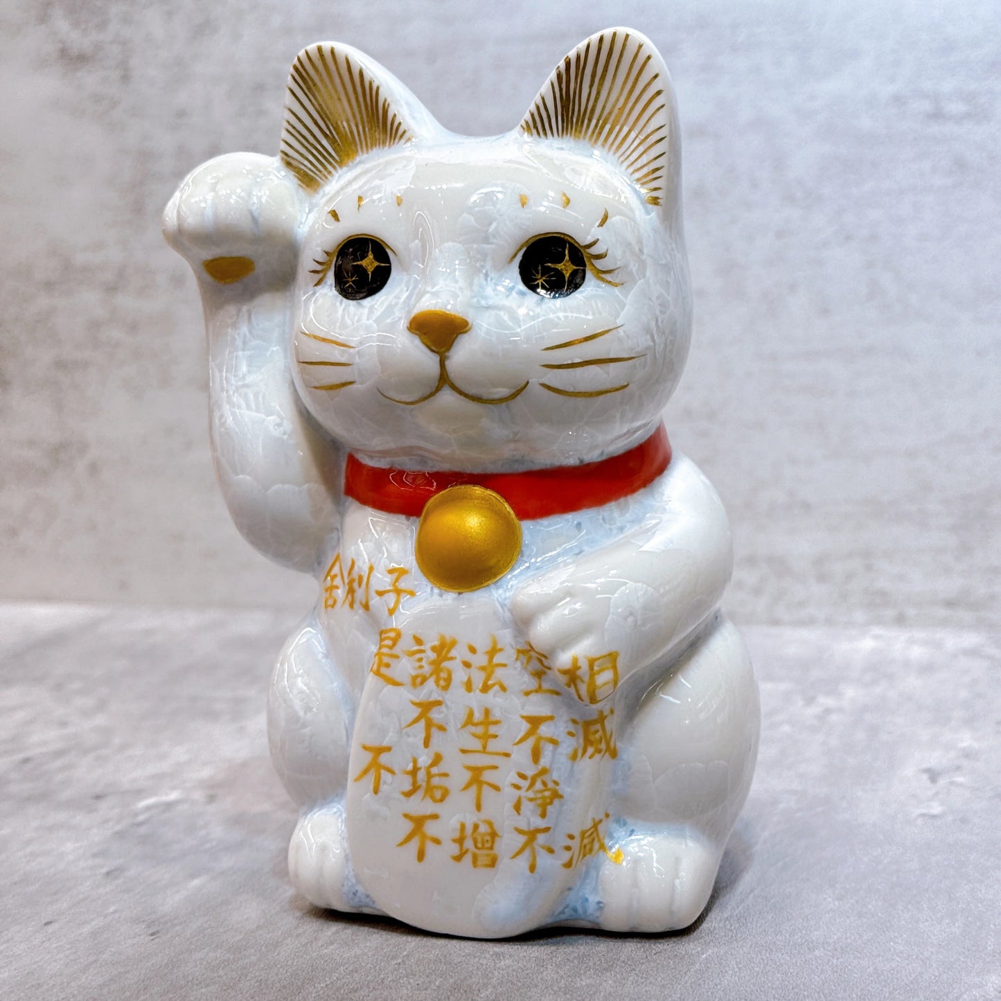 日本清水燒招財貓 花結晶 心經 白 右