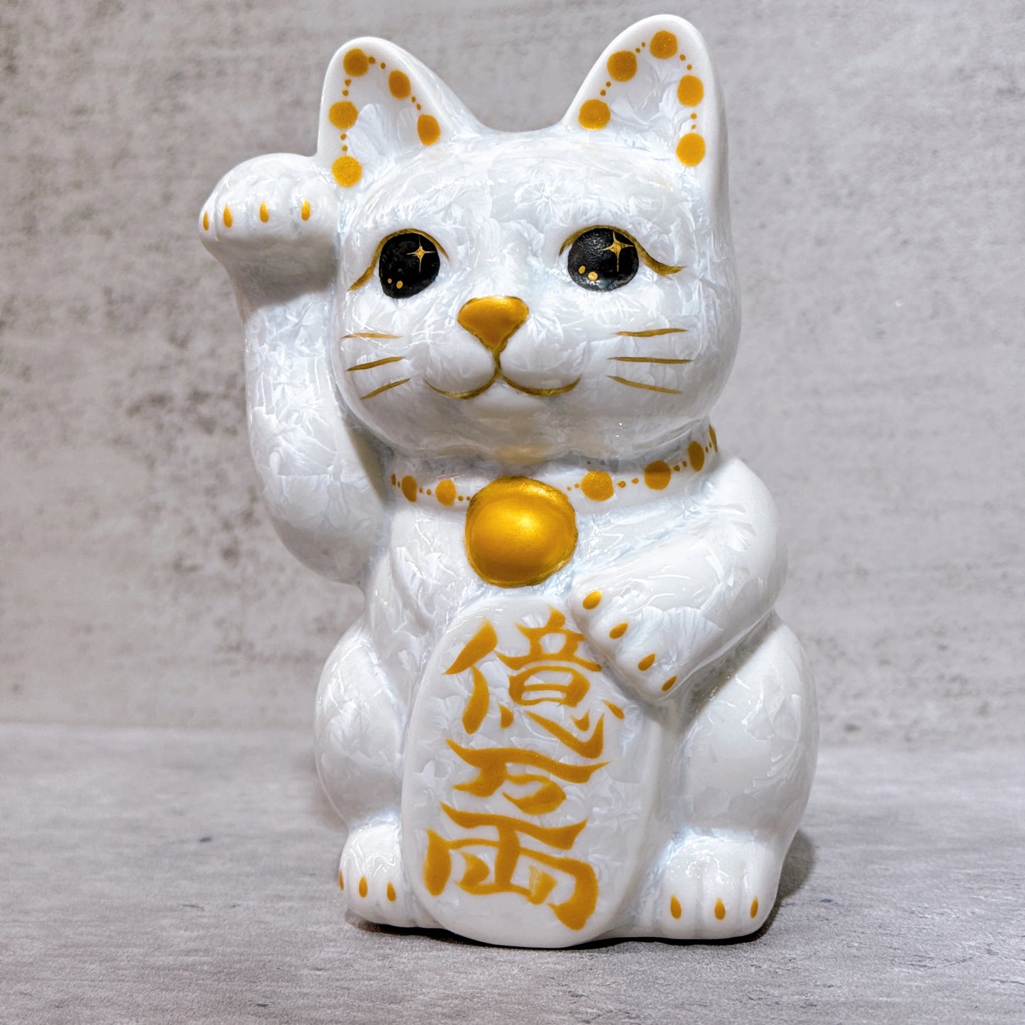 日本清水燒招財貓 花結晶 白 億萬両 右
