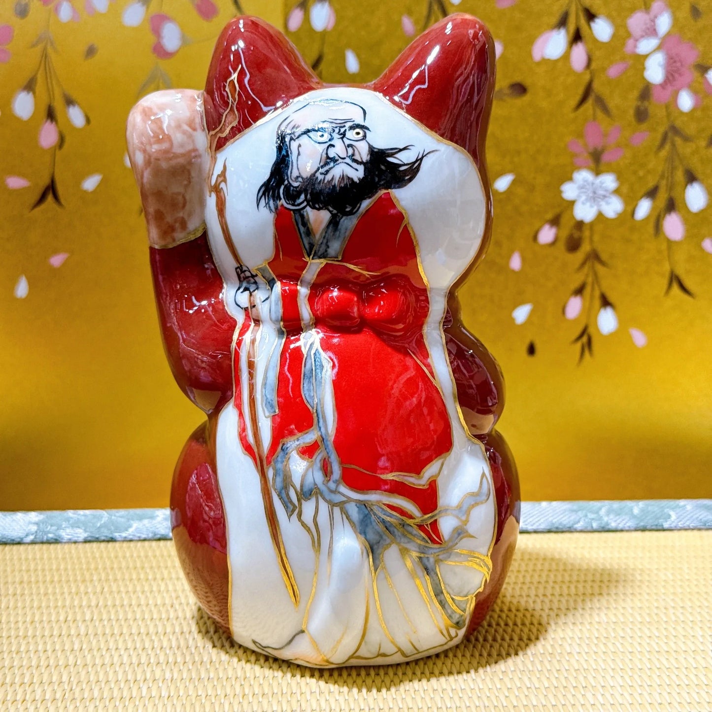 日本清水烧招财猫 仫绘 达摩大师