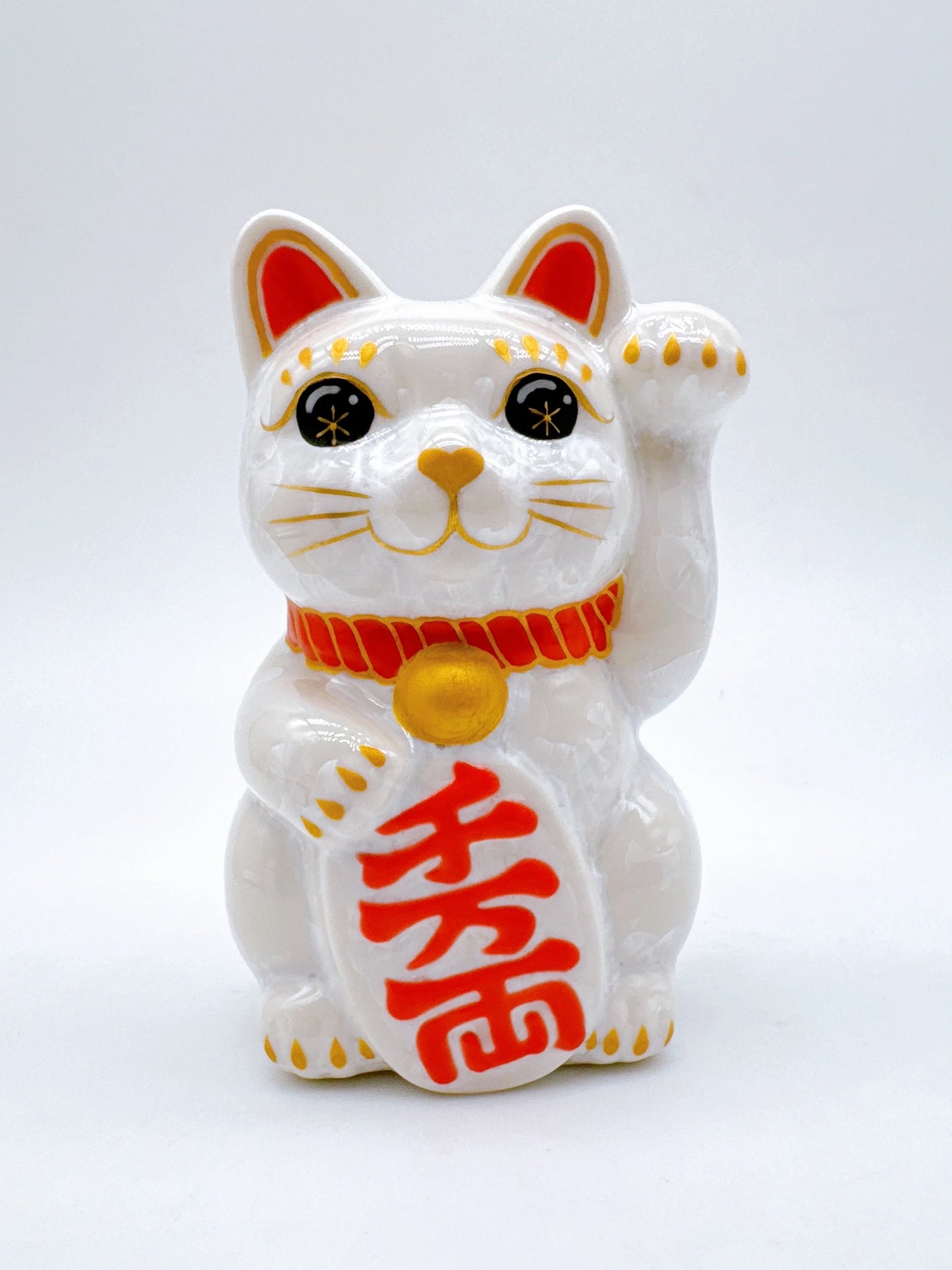 日本清水燒招財貓 花結晶 白 千万両 左