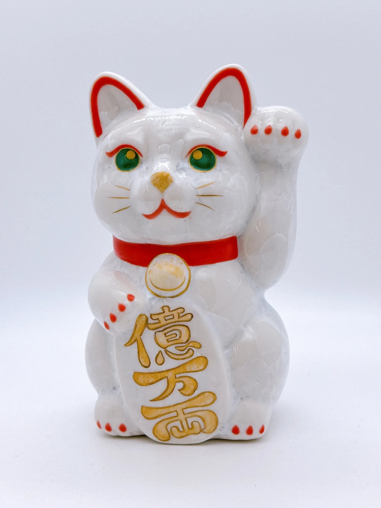 日本清水烧招财猫 花结晶 白 亿万两 左