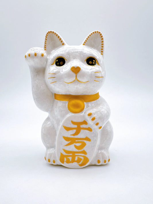 日本清水燒招財貓 花結晶 千万兩 右