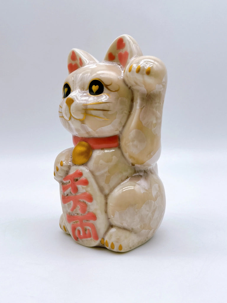 日本清水烧招财猫 花结晶 杏 千万两 右