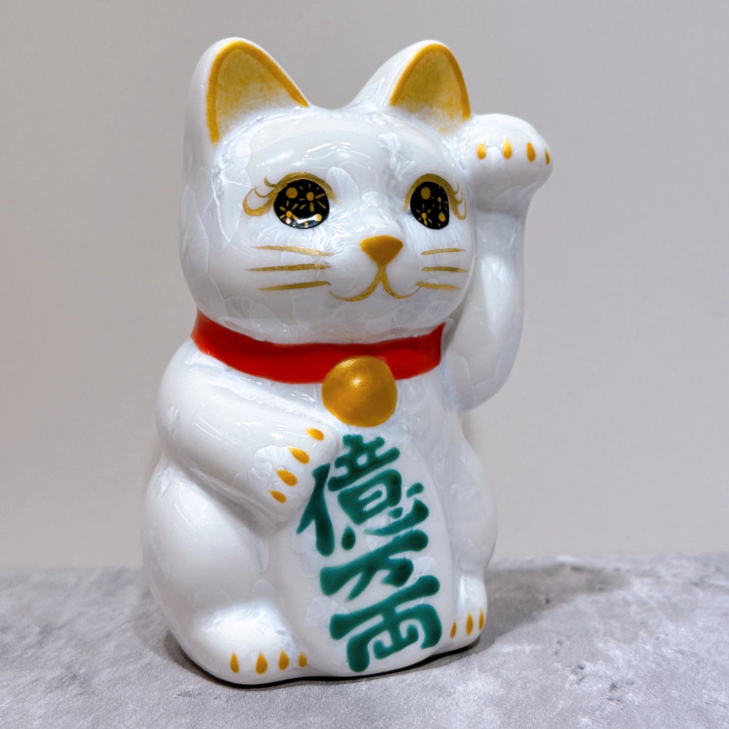 日本清水燒招財貓 花結晶 白 億万両 左 特小