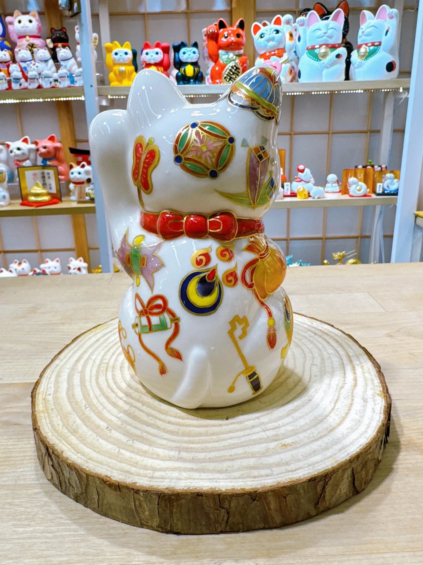 日本清水燒招財貓 白地 七福神