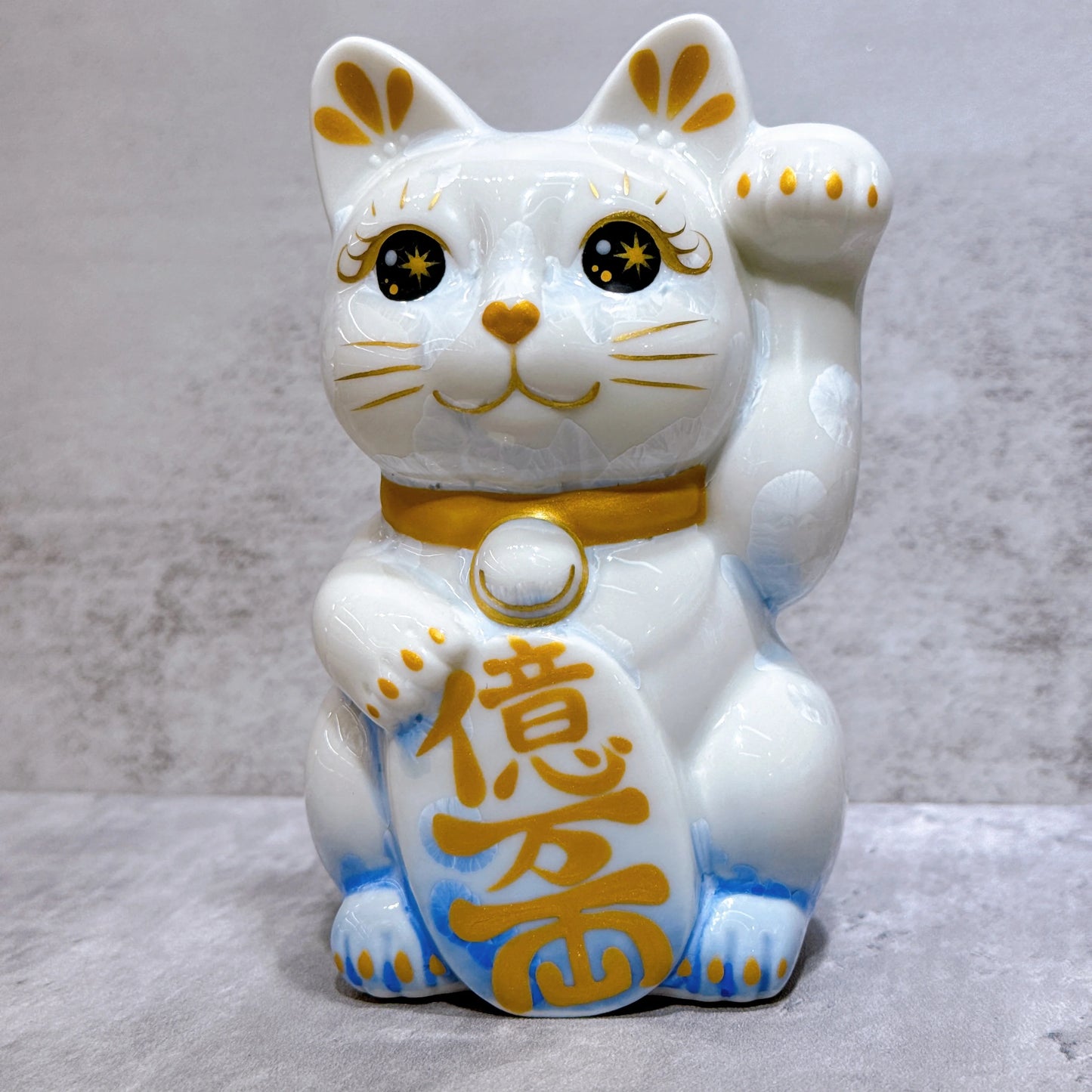 日本清水燒招財貓 花結晶 青白 億万両 左