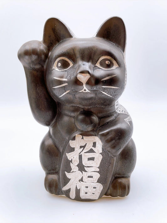 日本清水燒招財貓 黑銹X銀彩 昇龍