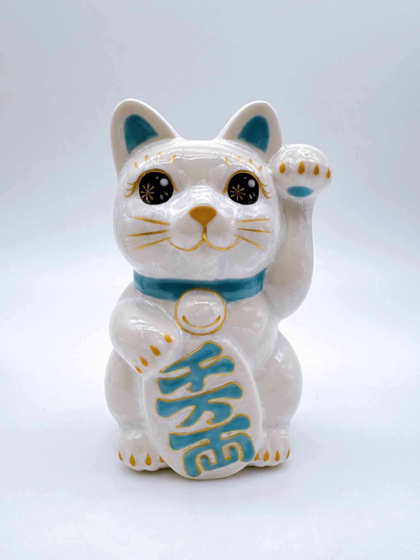 日本清水燒招財貓 花結晶 白 千万両 左