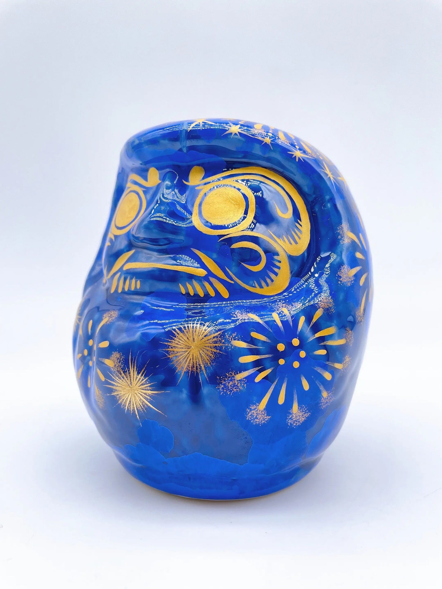 日本清水燒達摩 花結晶 璃璃X金彩 花火 中