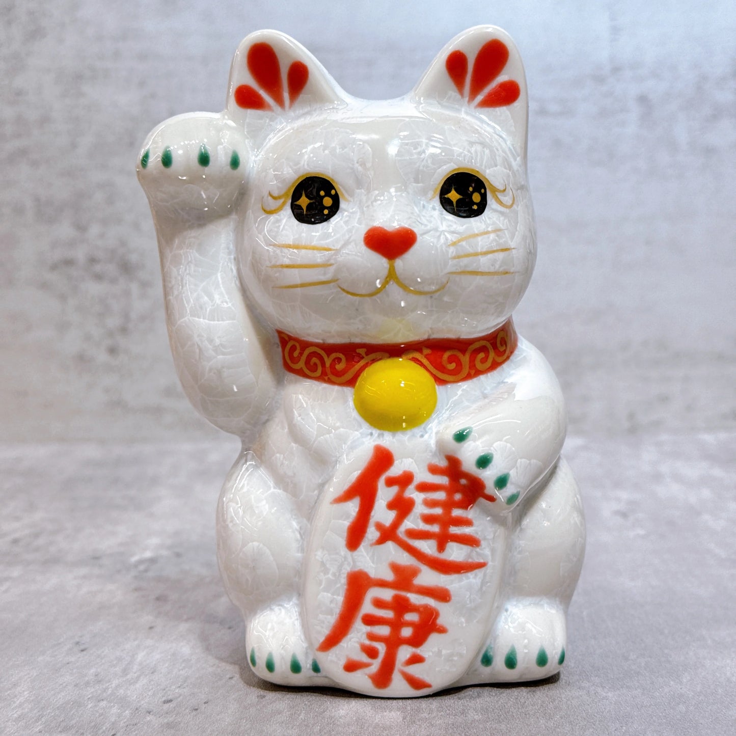 日本清水燒招財貓 花結晶 白 健康 右