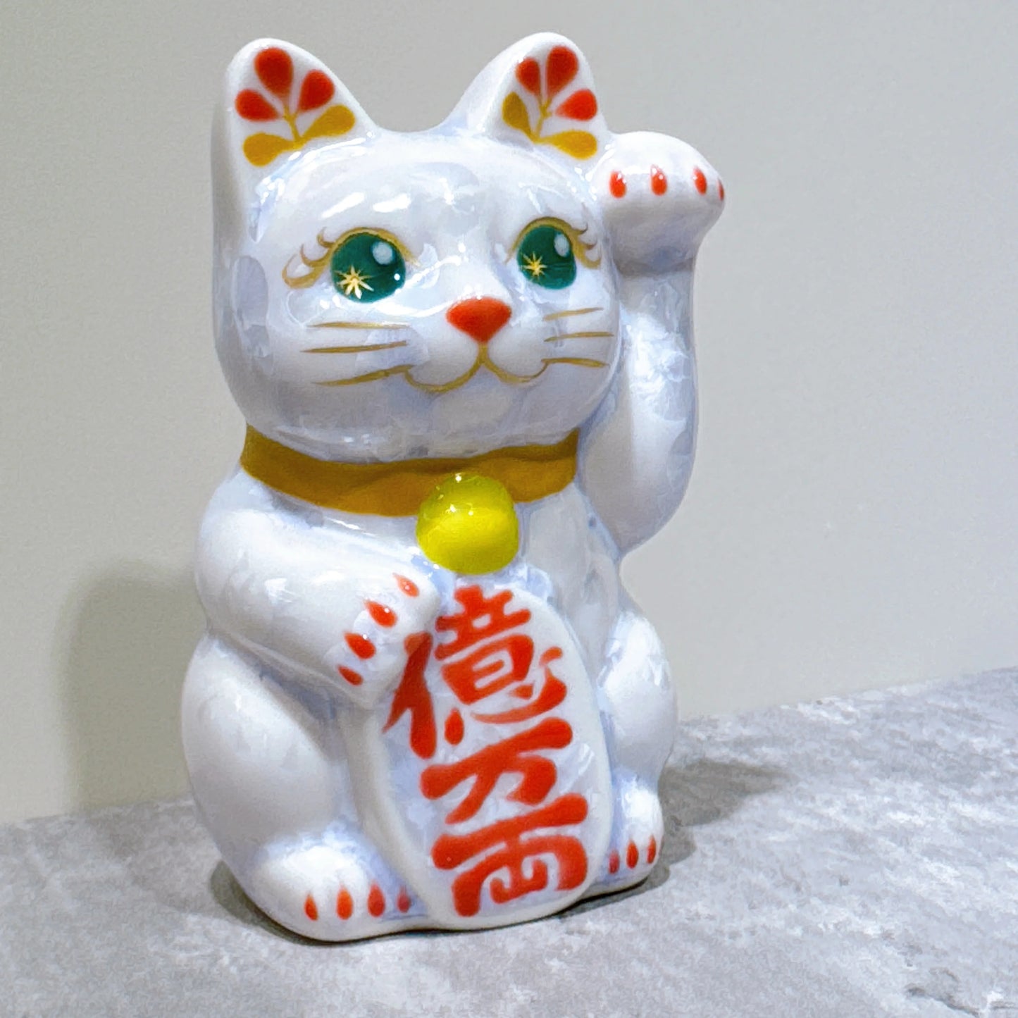 日本清水燒招財貓 花結晶 藤 億万両 左 特小