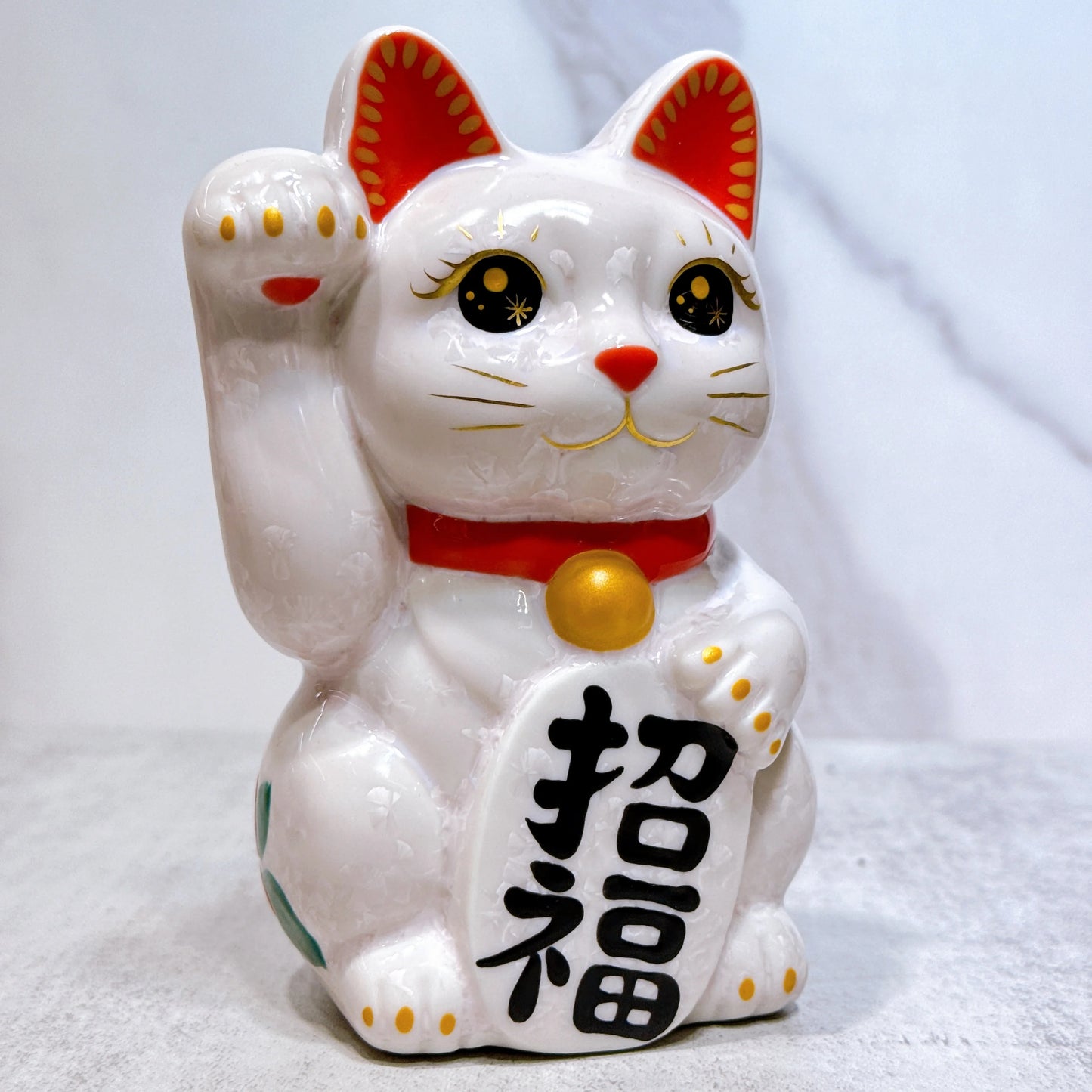 日本清水燒招財貓 花結晶 桃 体花 招福 右