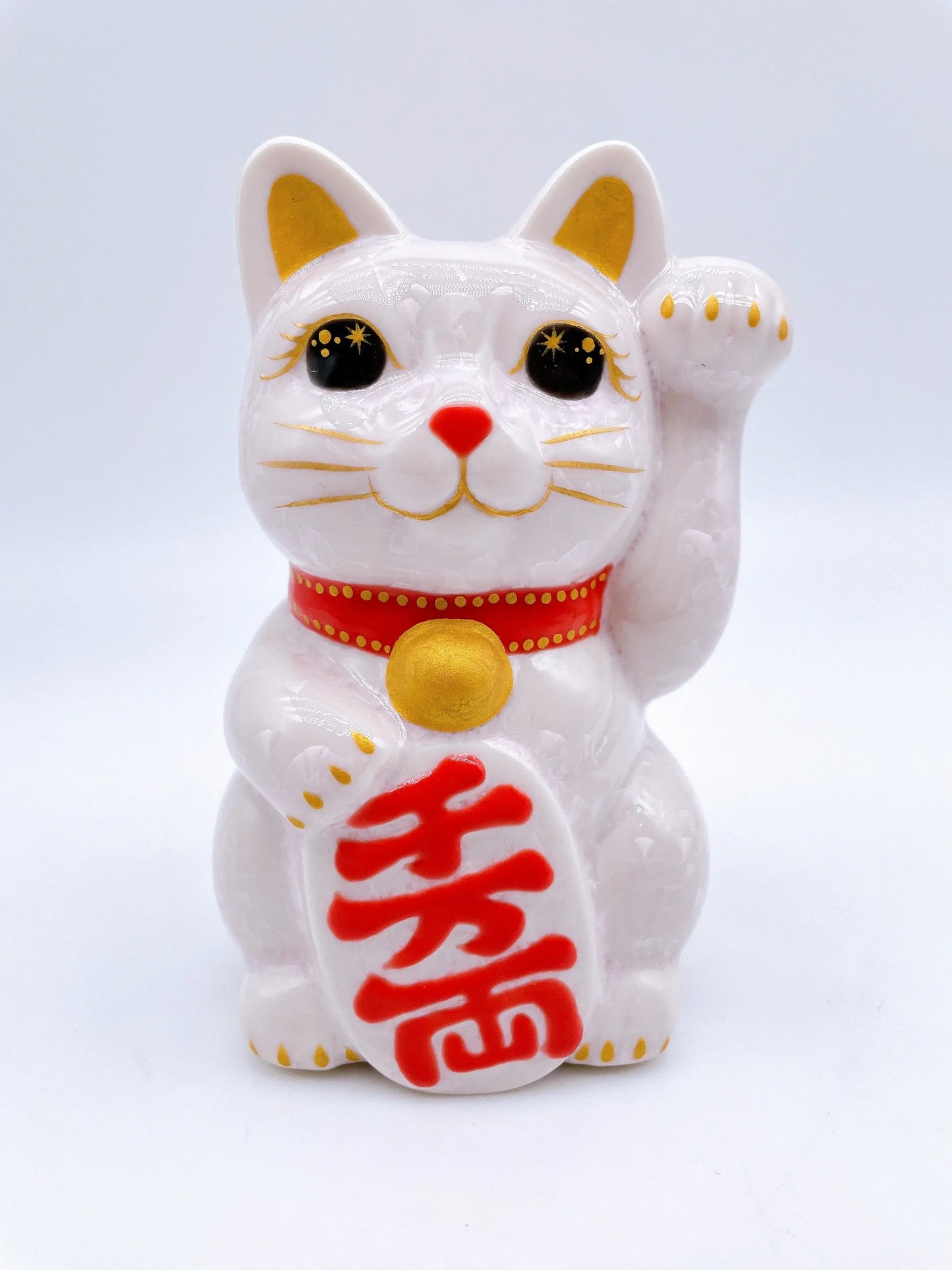 日本清水烧招财猫 花结晶 桃 千万两