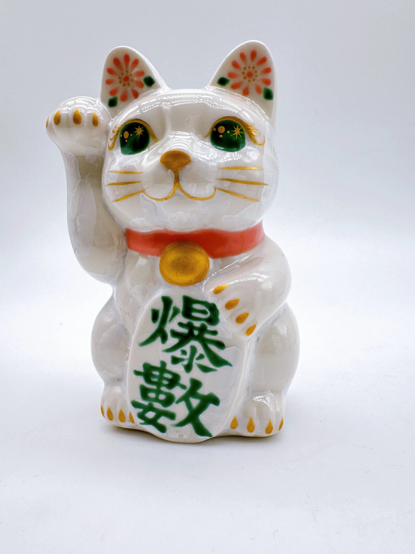 日本清水燒招財貓 花結晶 爆數 白 右