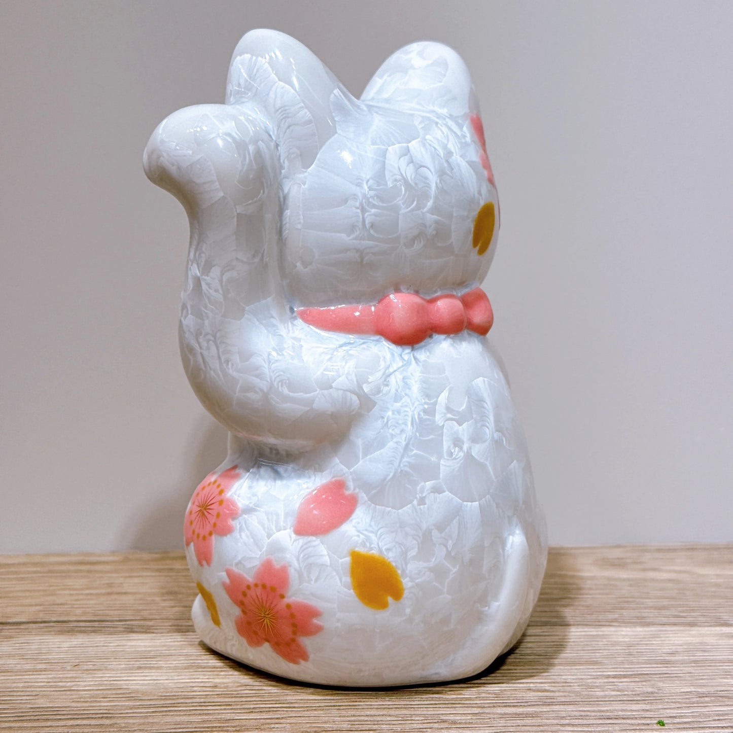 日本清水燒招財貓 花結晶 白 体花 千万両 左