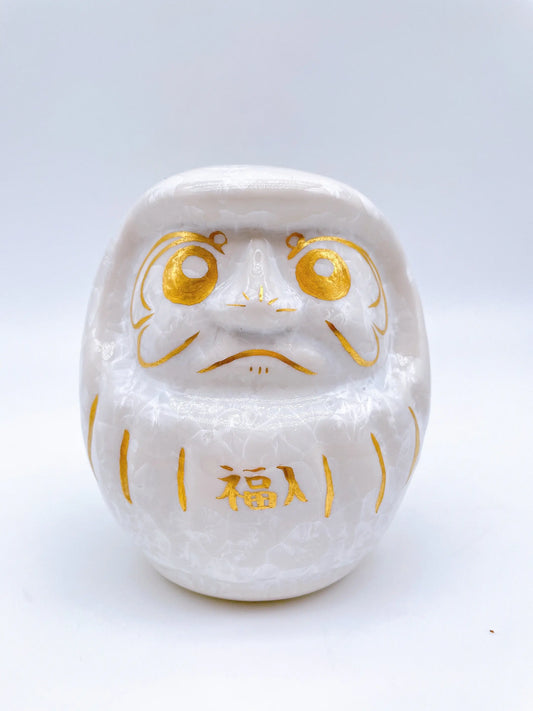 日本清水燒達摩 花結晶 白X金彩 中
