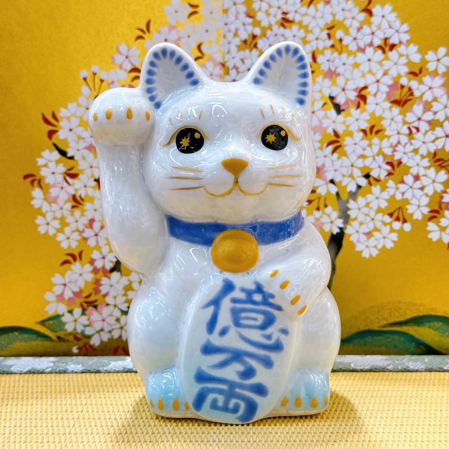 日本清水燒招財貓 花結晶 水白 億萬両 右