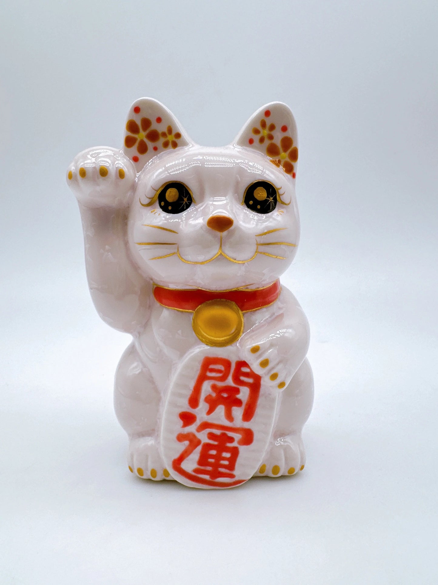 日本清水燒招財貓 花結晶 桃開運 右
