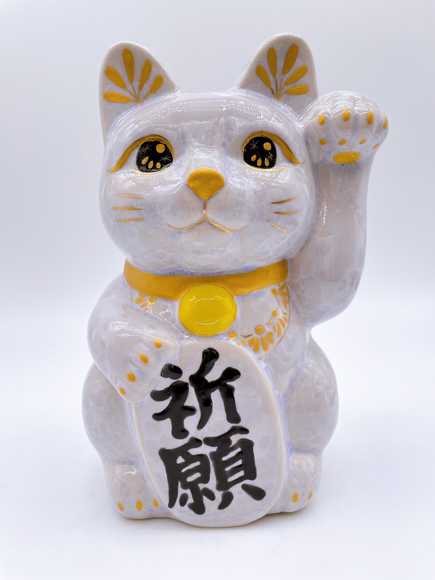 日本清水燒招財貓 花結晶 紫金彩 特大