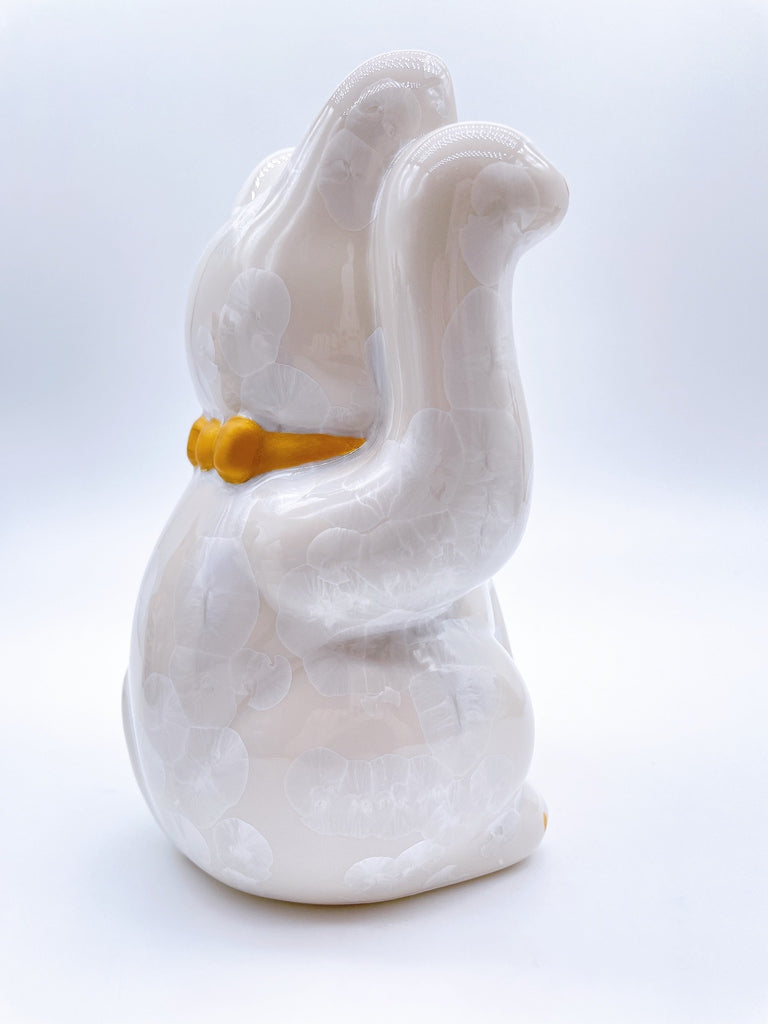 日本清水燒招財貓 花結晶 金白 特大