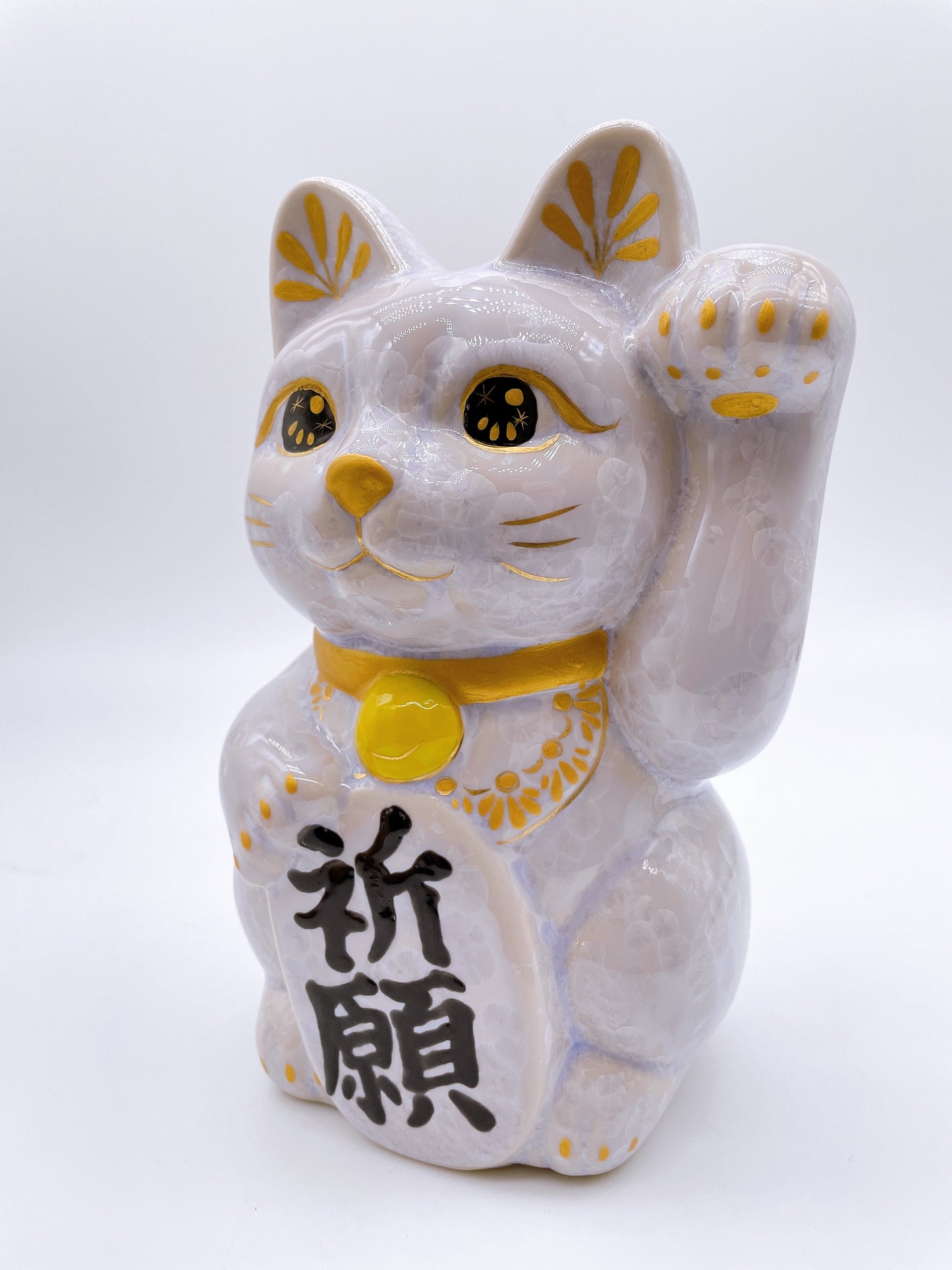 日本清水燒招財貓 花結晶 紫金彩 特大