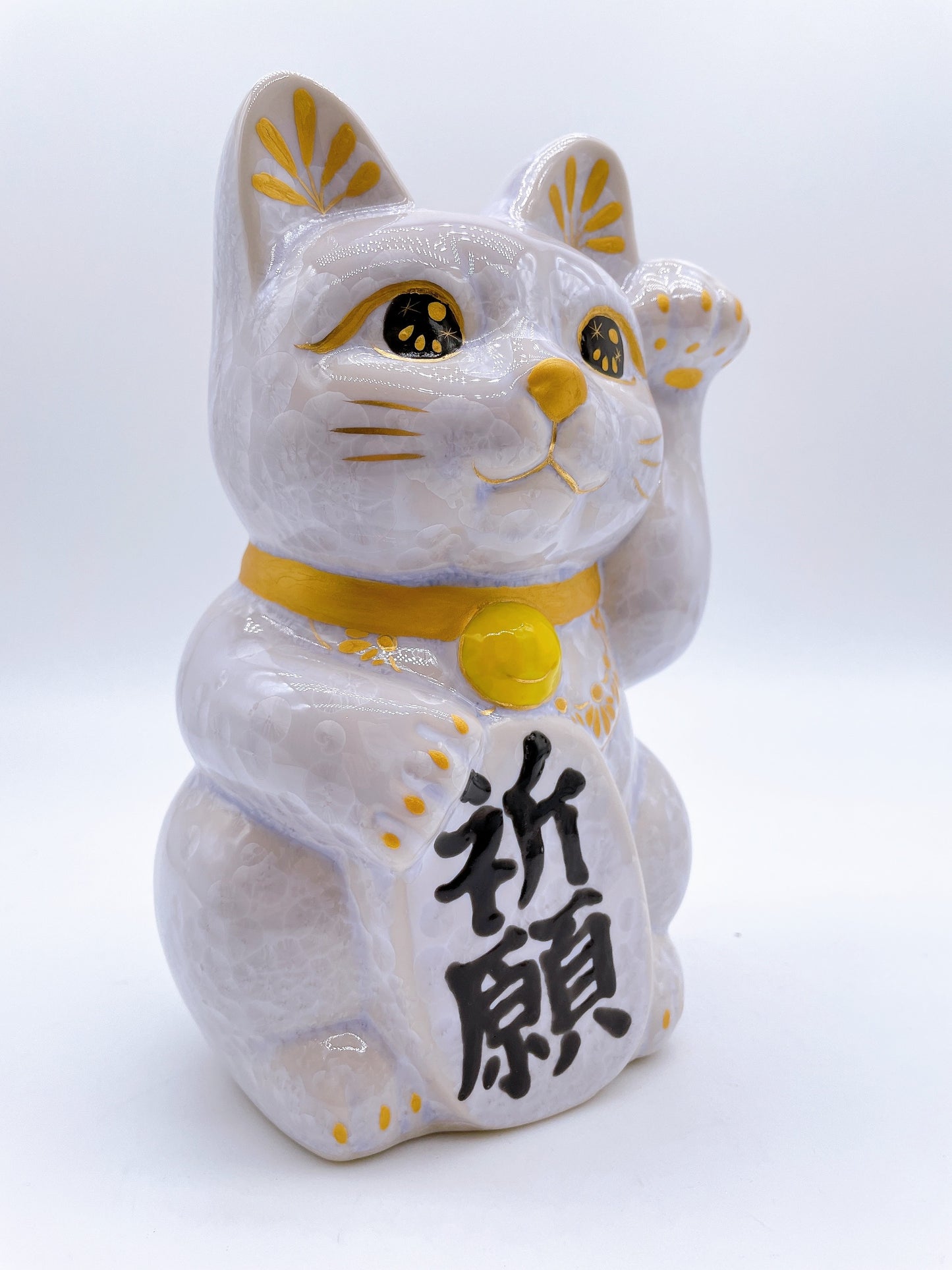 日本清水燒招財貓 花結晶 紫金彩 特大