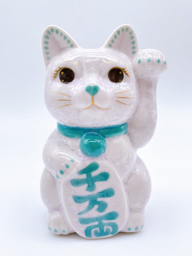 日本清水烧花结晶招财猫 粉紫 千万两