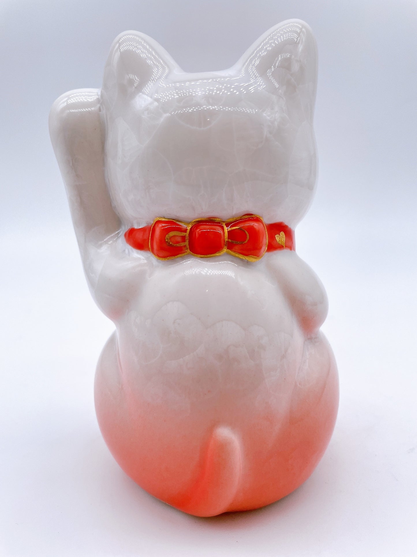 日本清水烧招财猫 花结晶 桃白