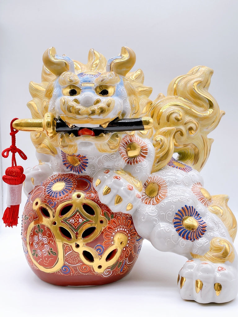 日本九谷燒劍獅子 10號 白盛