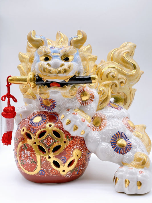 日本九谷燒劍獅子 10號 白盛
