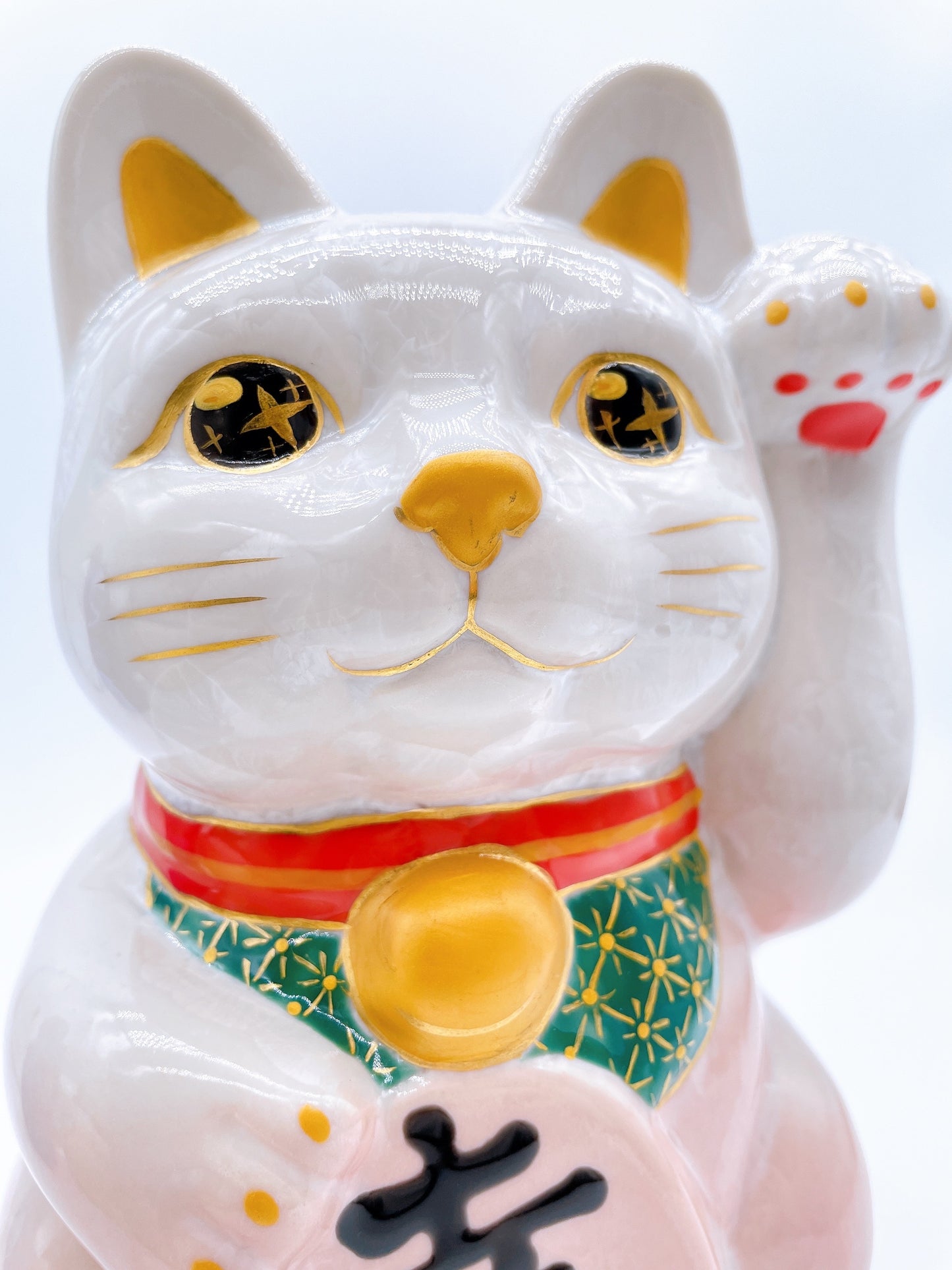 日本清水燒招財貓 花結晶 桃白 特大