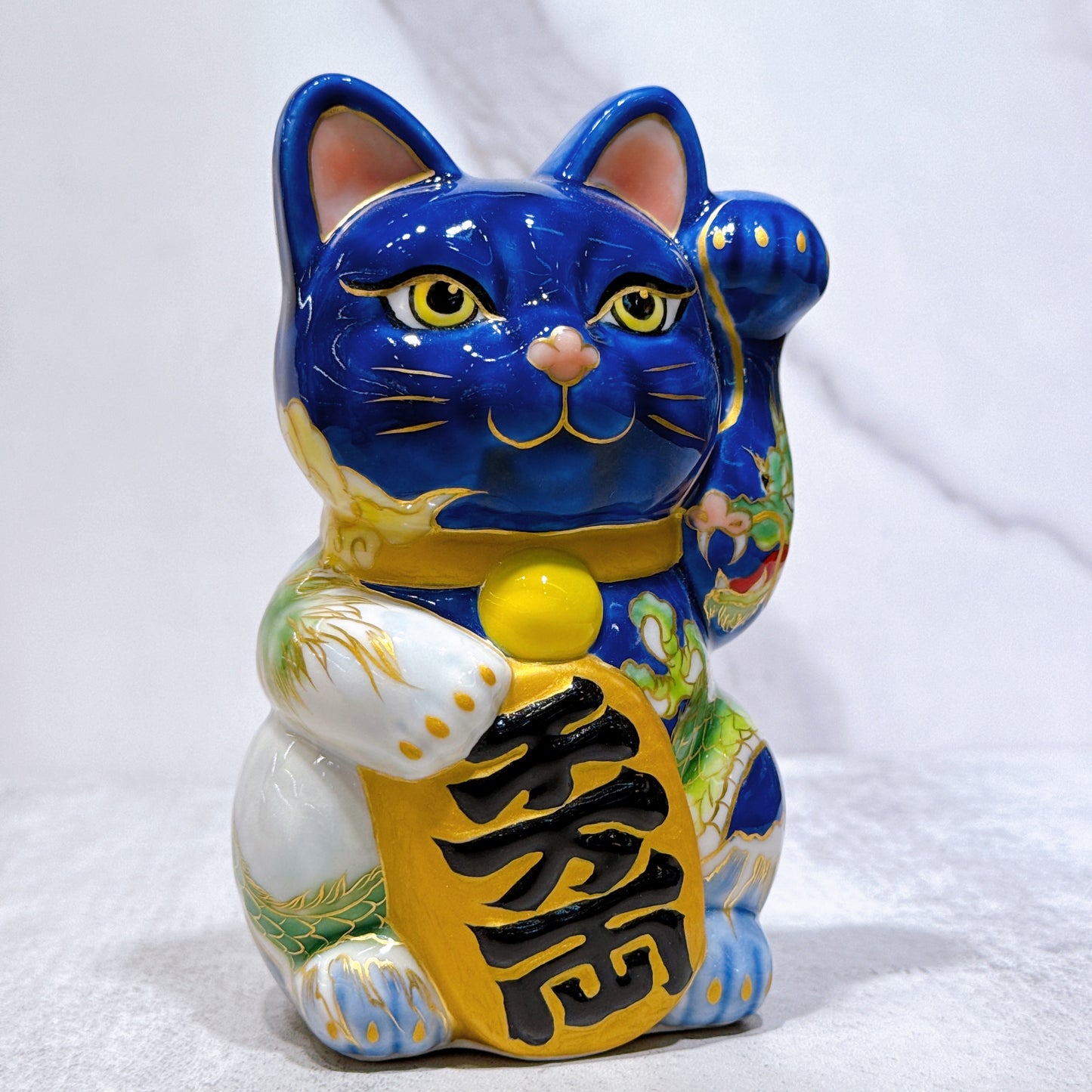 日本清水烧招财猫 色绘 富士升龙