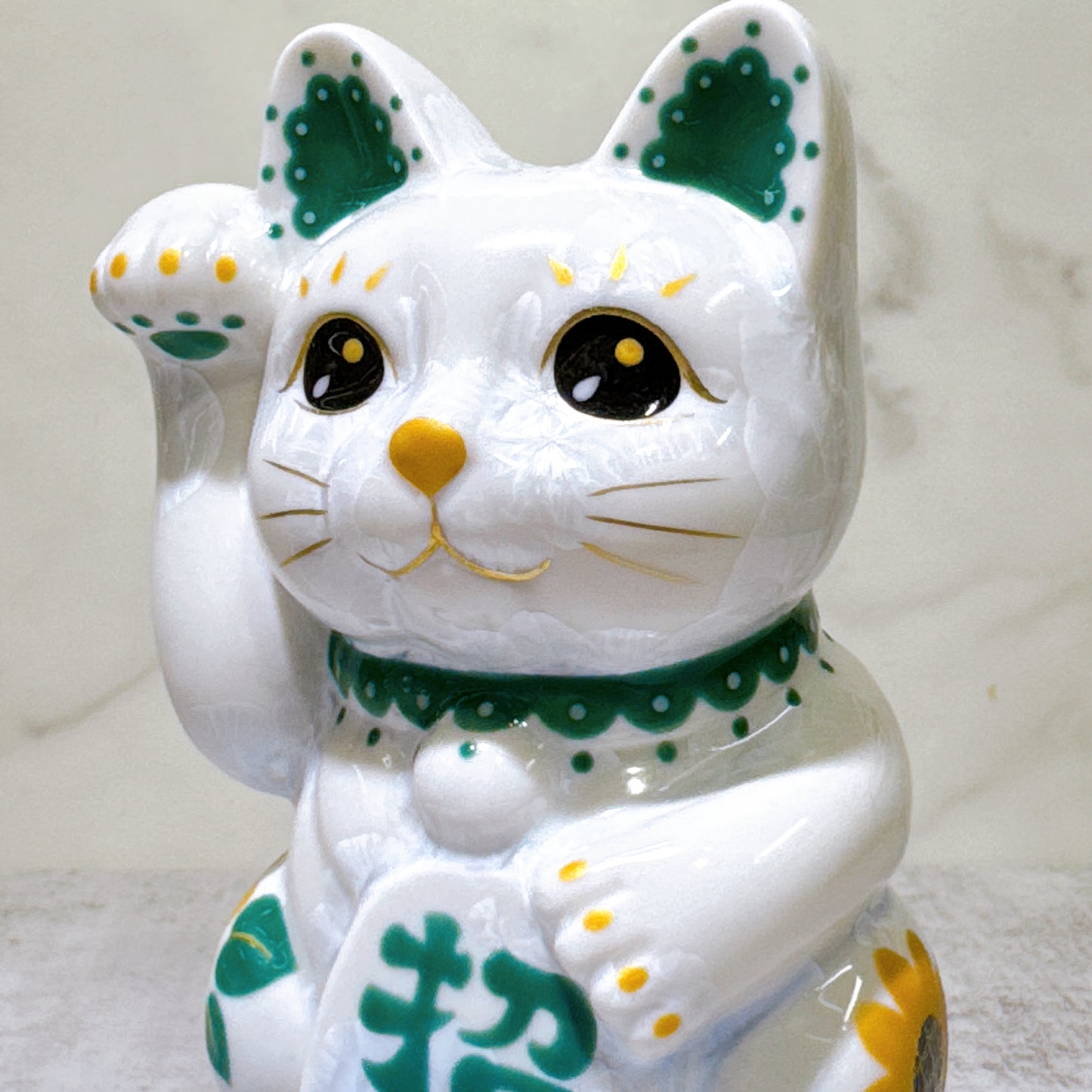 日本清水燒招財貓 花結晶 青白 招福 体花 右