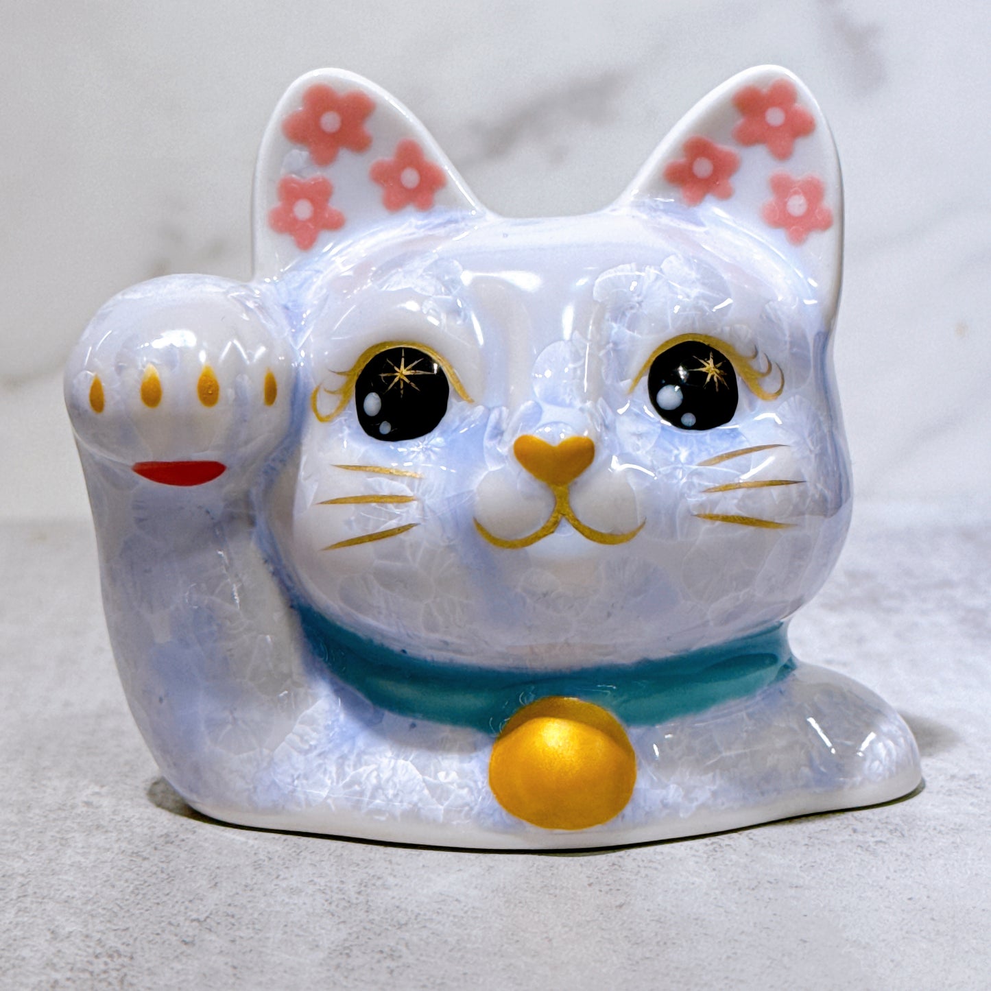 日本清水燒招財貓 貓半身 花結晶 藤