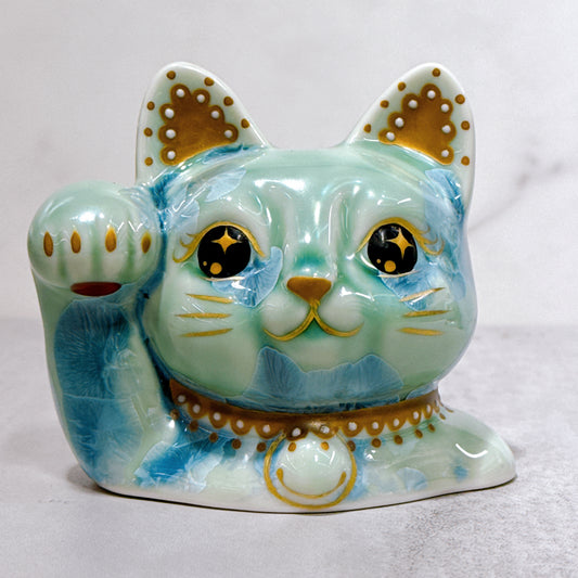 日本清水烧招财猫 达摩 花结晶 银藤 亿万两